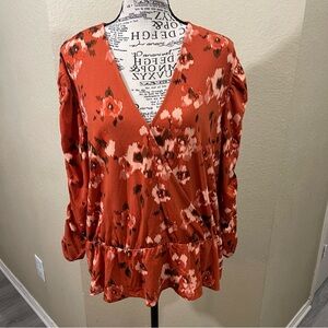 Cato Floral‎ V-Neck Blouse - Orange and Black
